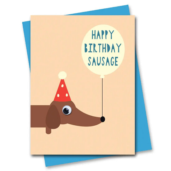 wenskaart stripey cats - happy birthday sausage -  hond teckel