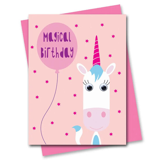 wenskaart stripey cats - magical birthday -  eenhoorn