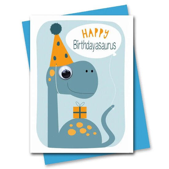 wenskaart stripey cats - happy birthdayasaurus - dinosaurus 