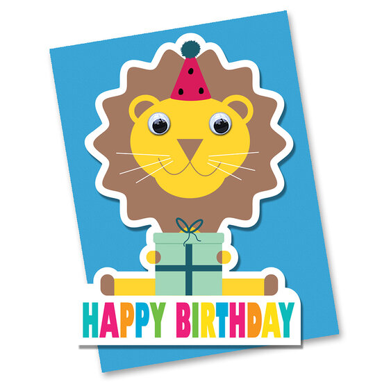 wenskaart stripey cats - happy birthday - leeuw