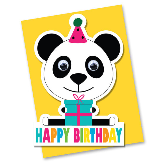 wenskaart stripey cats - happy birthday - panda