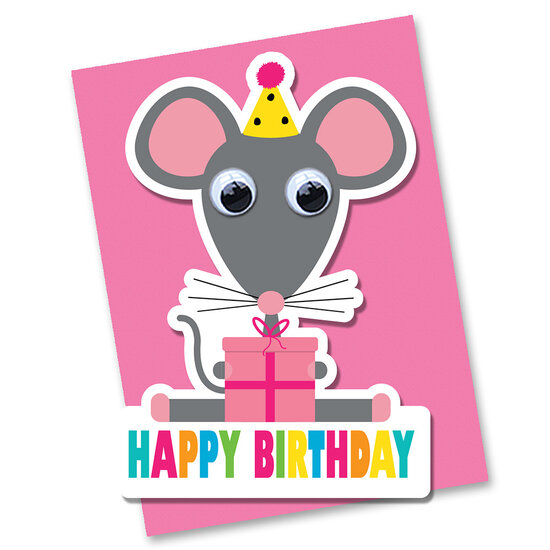 wenskaart stripey cats - happy birthday - muis