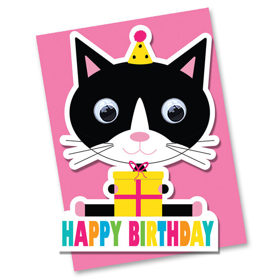 wenskaart stripey cats - happy birthday - kat