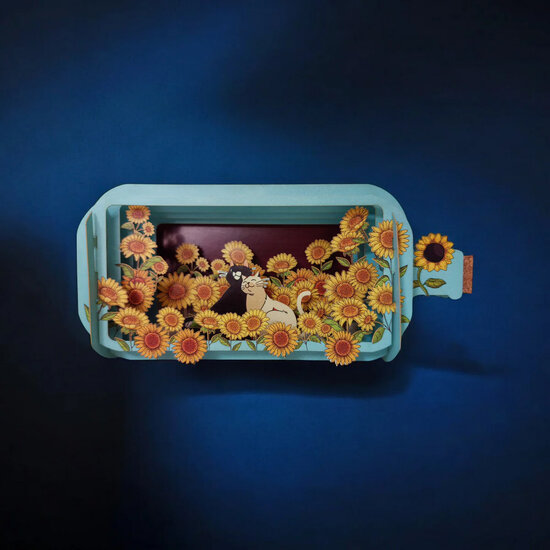 3D pop up wenskaart  - message in a bottle - katten tussen de zonnebloemen