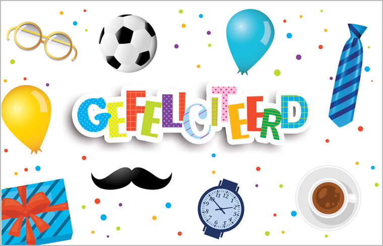 verjaardagskaart - gefeliciteerd - voetbal stropdas horloge