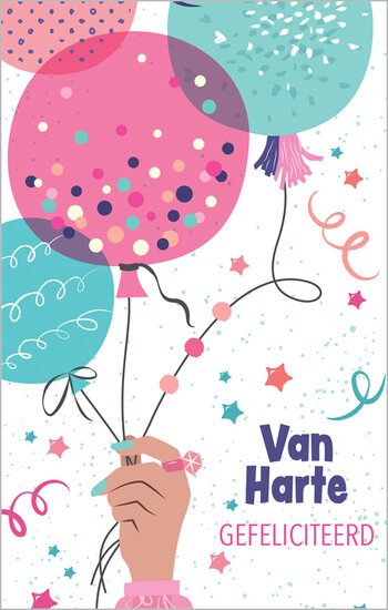 verjaardagskaart - van harte gefeliciteerd - ballonnen