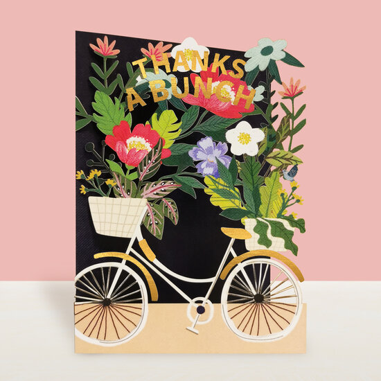 lasergesneden wenskaart blossom - bloemenfiets - thanks a bunch