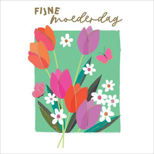 moederdagkaart piano color - Fijne Moederdag - tulpen groen