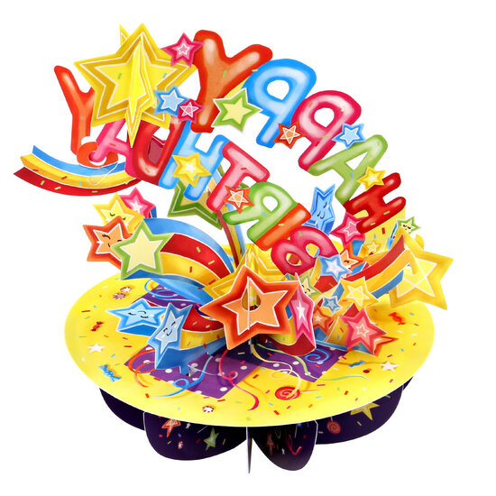 3D kaart - pirouettes cards - happy birthday - vallende sterren