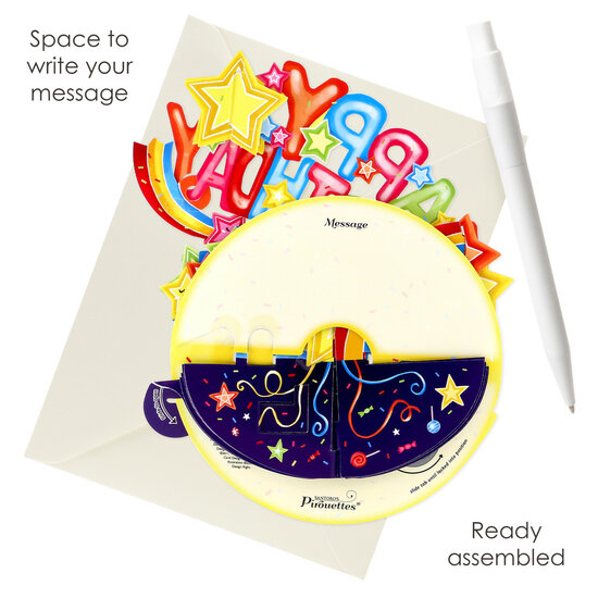 3D kaart - pirouettes cards - happy birthday - vallende sterren