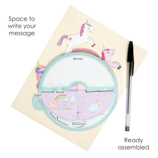 3D kaart - pirouettes cards - happy birthday - eenhoorns
