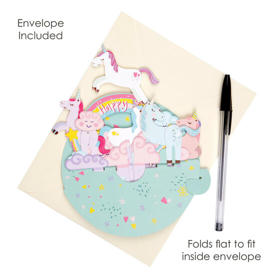 3D kaart - pirouettes cards - happy birthday - eenhoorns