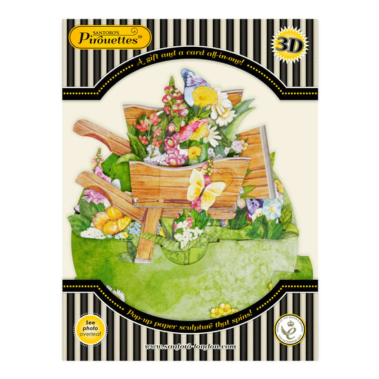 3D kaart - pirouettes cards - kruiwagen met bloemen en vlinders