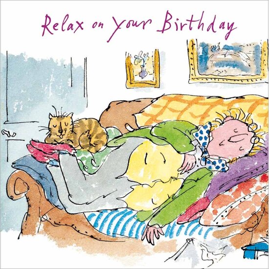 verjaardagskaart quentin blake woodmansterne - relax on your birthday - kat