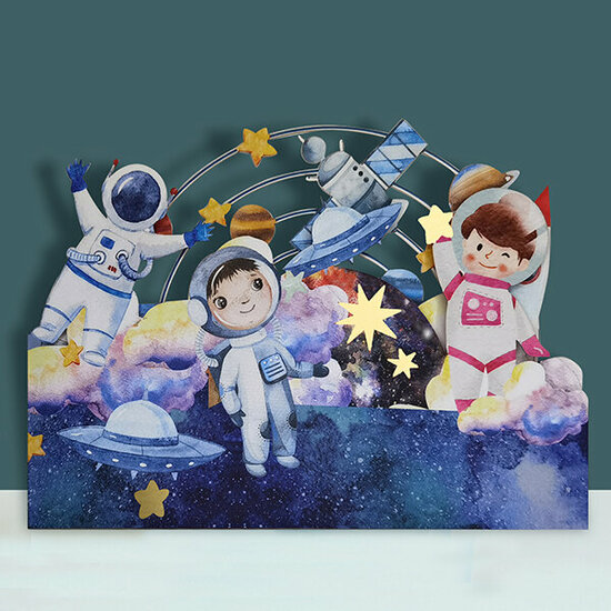 lasergesneden verjaardagskaart - astronauten in de ruimte