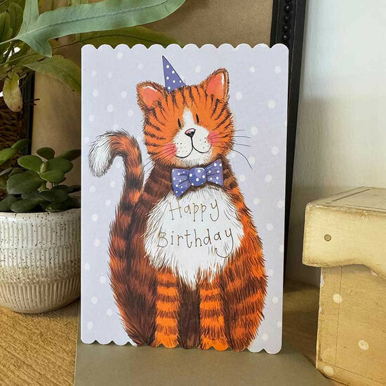 verjaardagskaart alex clark - happy birthday - kat met vlinderdas