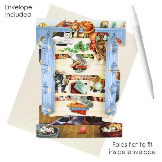 3D kaart - swing cards - katten in boekenkast