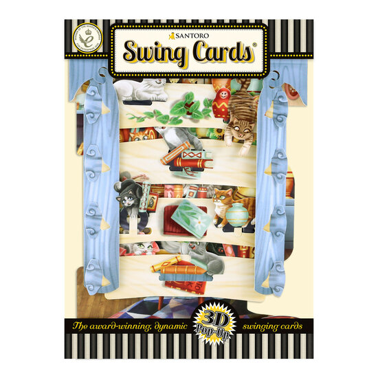 3D kaart - swing cards - katten in boekenkast