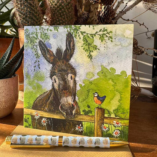 wenskaart alex clark - ezel en pimpelmeesje