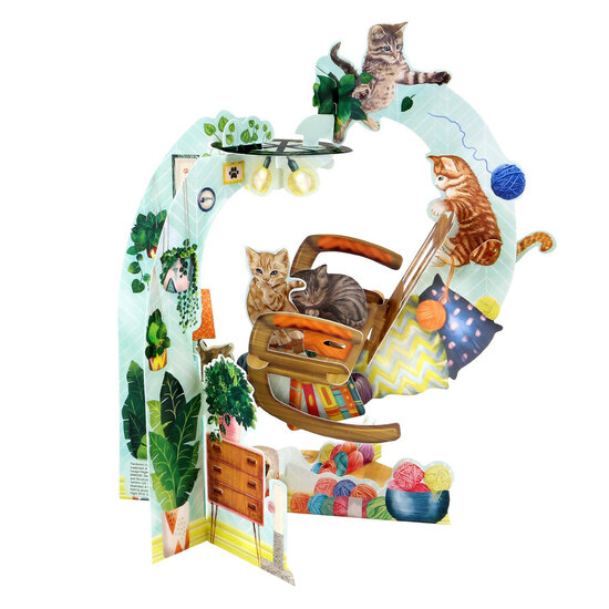3d wenskaart - pendulum - katten op schommelstoel
