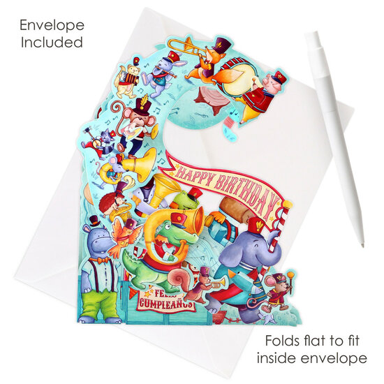 3d wenskaart - pendulum - dieren fanfare - happy birthday