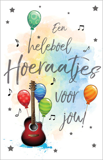 felicitatiekaart - een heleboel hoeraatjes voor jou - gitaar