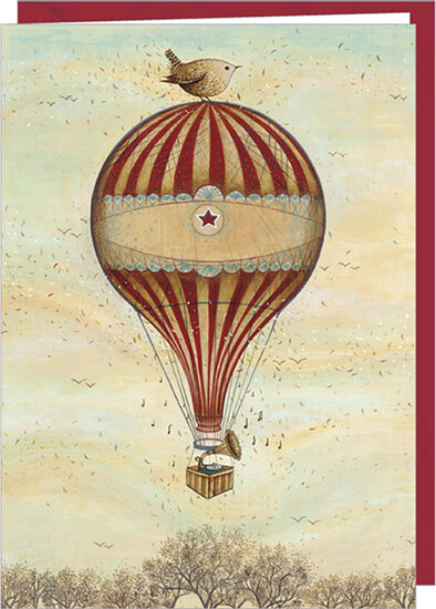 wenskaart correspondances Jehanne Weyman - luchtballon met vogel
