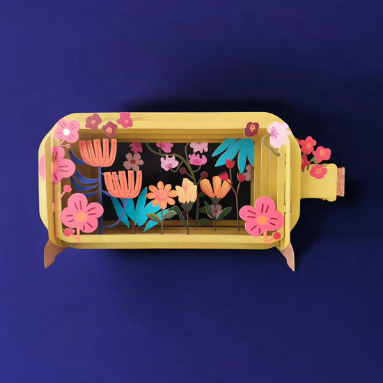 3D pop up wenskaart  - message in a bottle - bloemen
