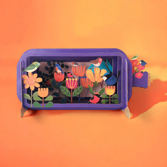 3D pop up wenskaart  - message in a bottle - bloemen en vogels