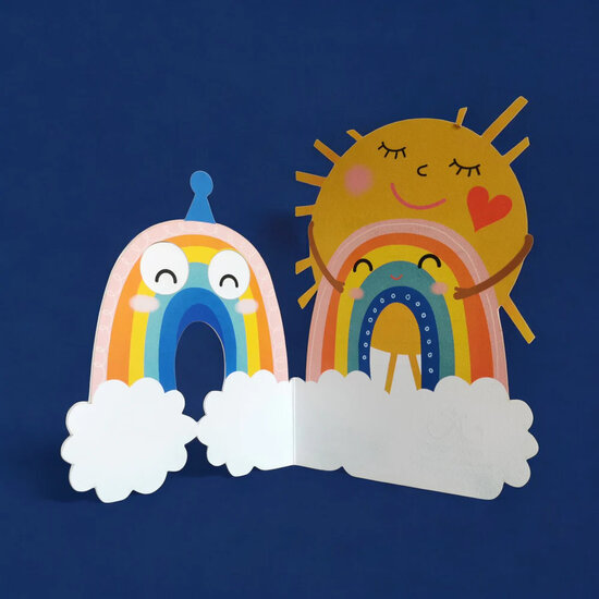 lasergesneden kaart met bewegende ogen - Aww! So Cute! - hooray it&#039;s your birthday - regenboog en zon