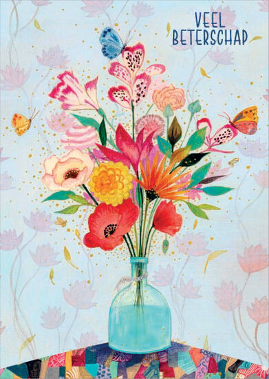 wenskaart correspondances Jehanne Weyman - veel beterschap - bloemen