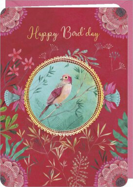 verjaardagskaart Izou - happy birthday - roze vogel