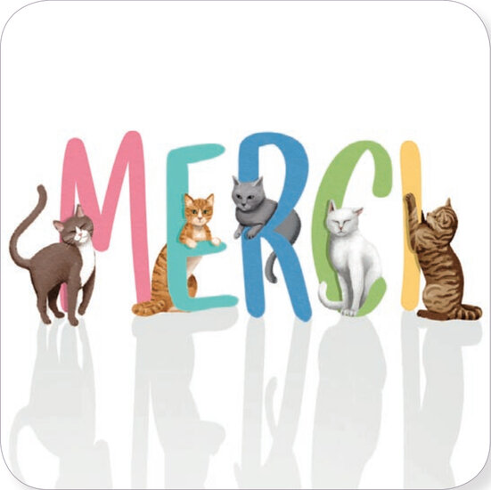 vierkante ansichtkaart met envelop Rosie Hilyer - merci - katten