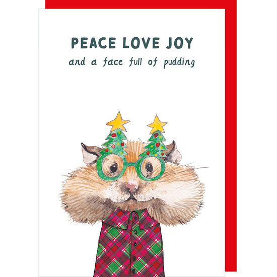 kerstkaart rosie made a thing - tipp top - peace love joy pudding - hamster