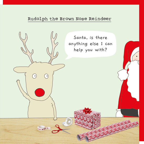 kerstkaart rosie made a thing - rudolph the brown nose reindeer