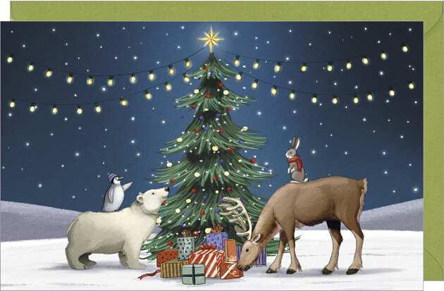4 kerstansichtkaarten met envelop - Rosie Hilyer - kerstboom