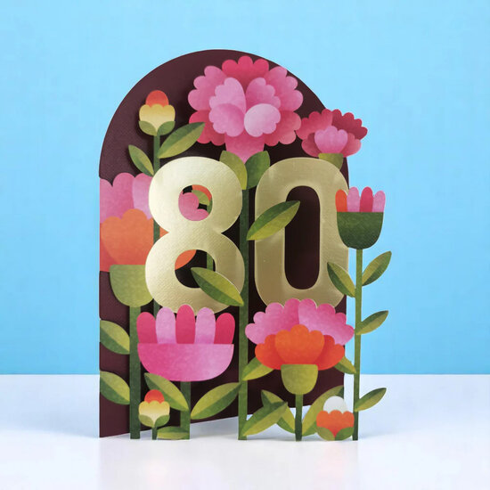 80 jaar - lasergesneden wenskaart blossom - bloemen