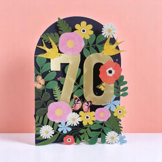 70 jaar - lasergesneden wenskaart blossom - bloemen en vogels