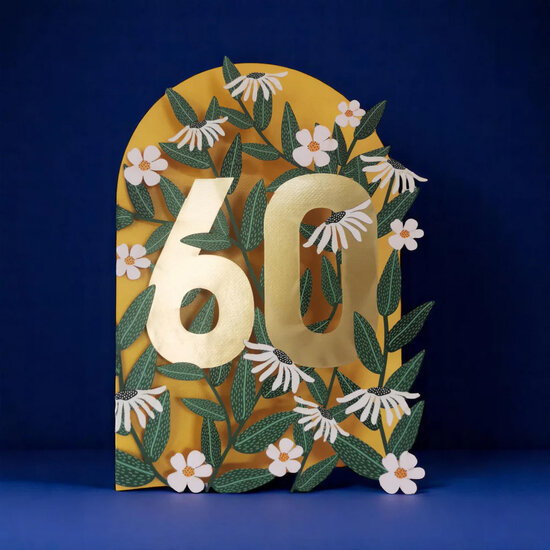 60 jaar - lasergesneden wenskaart blossom - witte bloemen