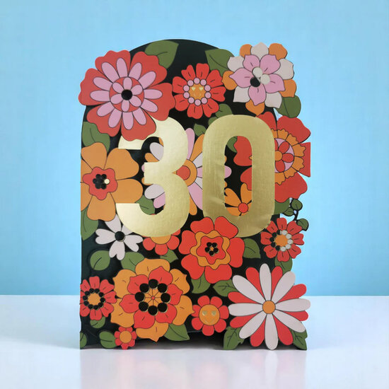 30 jaar - lasergesneden wenskaart blossom - bloemen oranje