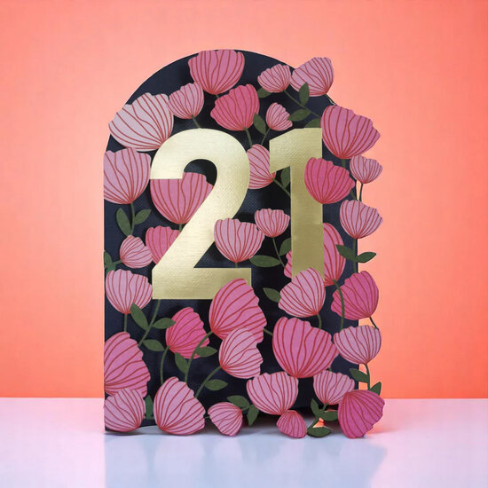 21 jaar - lasergesneden wenskaart blossom - bloemen roze