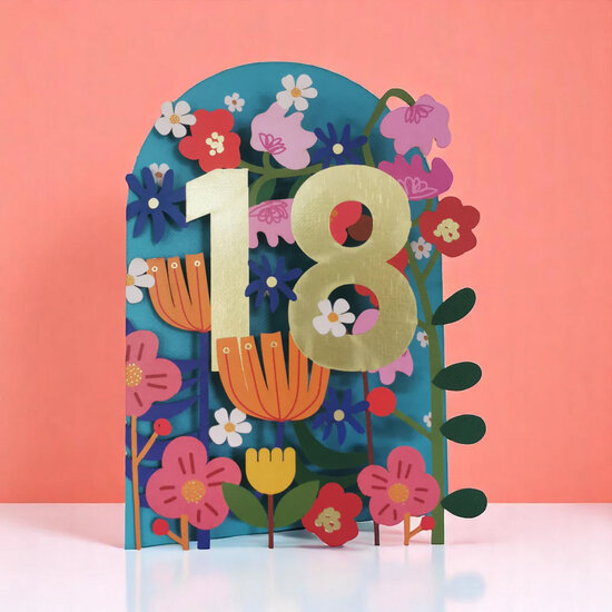 18 jaar - lasergesneden wenskaart blossom - bloemen