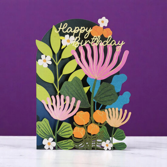 lasergesneden wenskaart blossom - happy birthday - bloemen groen