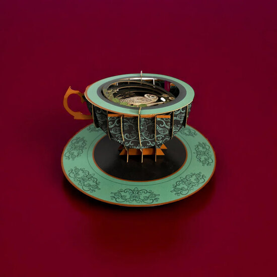 3D pop up wenskaart  - a cup of tea - uil | mullerwenskaarten