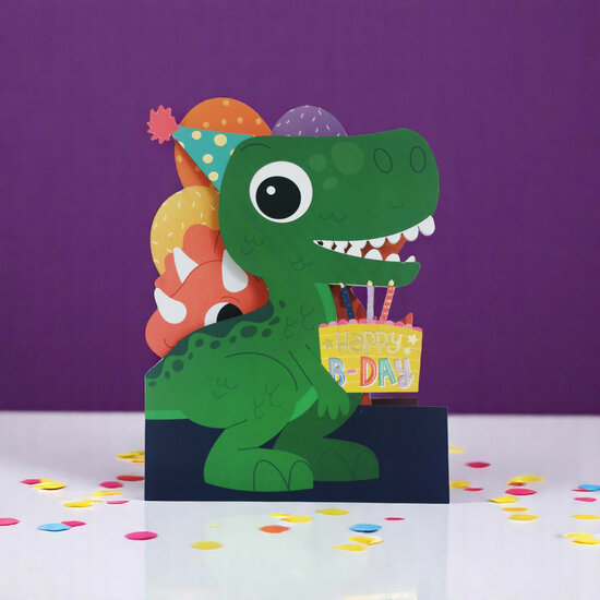 lasergesneden kaart met bewegende ogen - Aww! So Cute! - happy b-day - dinosaurus