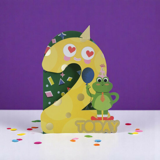 2 jaar - lasergesneden kaart met bewegende ogen - Aww! So Cute! - kikker