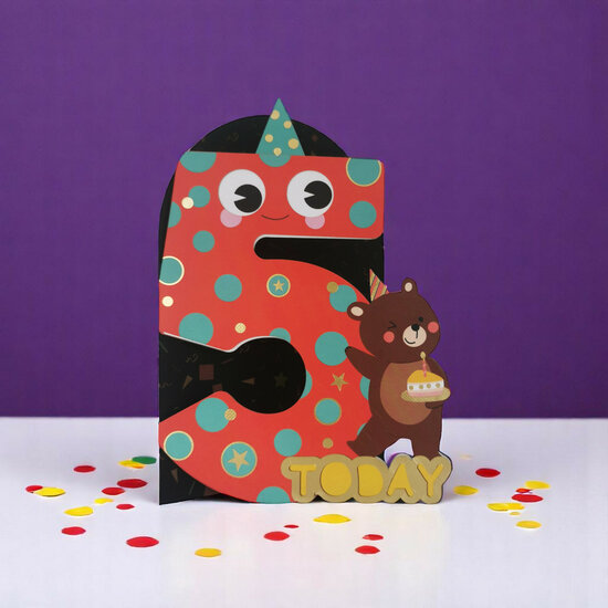5 jaar - lasergesneden kaart met bewegende ogen - Aww! So Cute! - beer