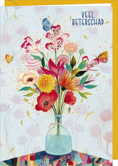 wenskaart correspondances Jehanne Weyman - veel beterschap - bloemen
