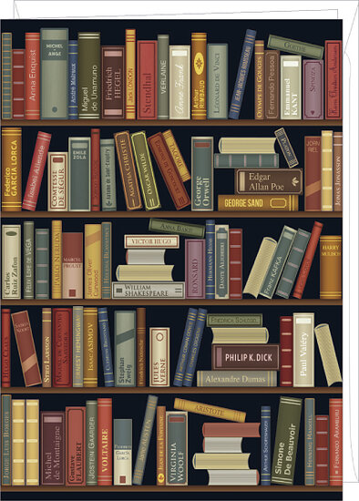 grote wenskaart A4 - de boekenkast | mullerwenskaarten