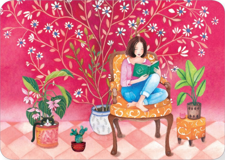 ansichtkaart van mila - boek lezen | mullerwenskaarten